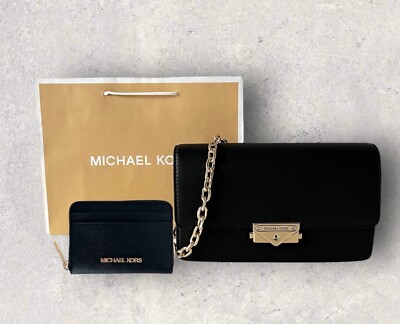 Michael Kors Tasche Crossbody Cece Geldbörse Portmonee Jet Set Schwarz Gold NEU