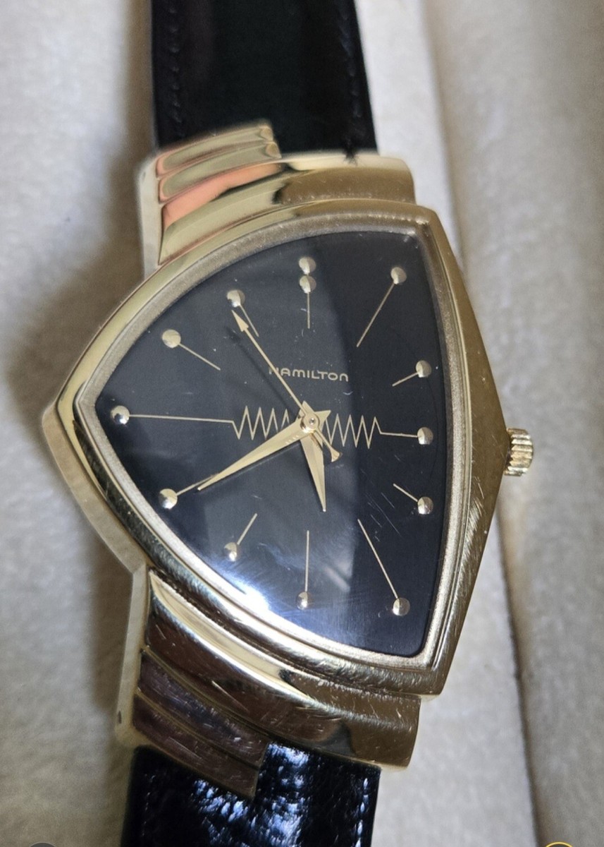 HAMILTON VENTURA Gold Tone Black Dial 6250 V.Good Cndtn Case HAMILTON VENTURA Gold Tone Black Dial 6250 V.Good Cndtn Case