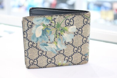 Gucci Blooms Bi-fold Wallet Blue flower PVC Leather GG Auth | eBay