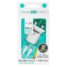 FIFO PD Fast Home Charger with Type C port and 5 foot Type C to IOS USB  Cable