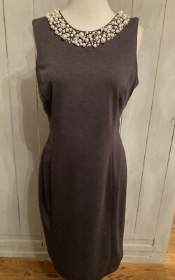 Calvin Klein Womens Grey Sleeveless Zipper Close Lined Dress Pearl Neckline Sz-6