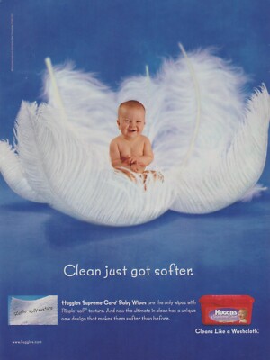 2001 Huggies Baby Wipes Infant Sits In Soft Feathers