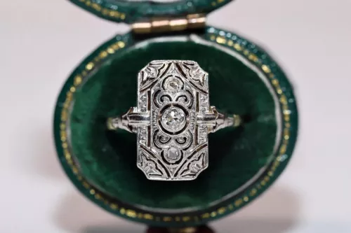 Art Deco Vintage Style Lab Created Diamond Engagement & Wedding 14K Gold FN Ring