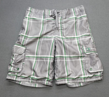 Ocean Pacific Cargo Board Shorts Mesh Lined Men's M Gray Plaid Surfer Beach Swim