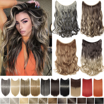 Wire-In-Hair Extensions Invisible Head Band Hidden Ombre Real As Human No-Clip