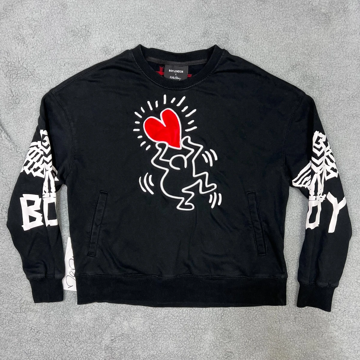 BOY London Keith Haring Sweater Mens Small S Black Red Logo Pullover Unisex