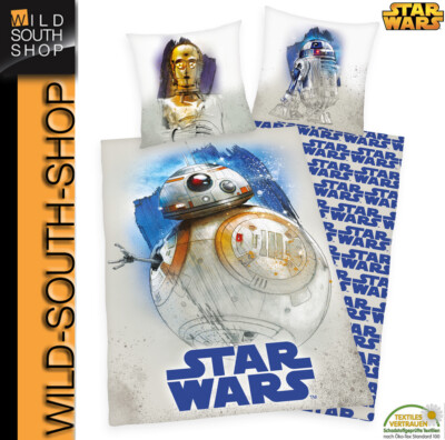 STAR WARS Bettwäsche C3PO R2D2 BB8 80x80 + 135x200 cm 100% Baumwolle mit RV NEU