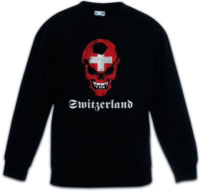 BLACK SUISSE SWITZERLAND FOOTBALL SKULL FLAG Kids Boys Girls Pullover Fan