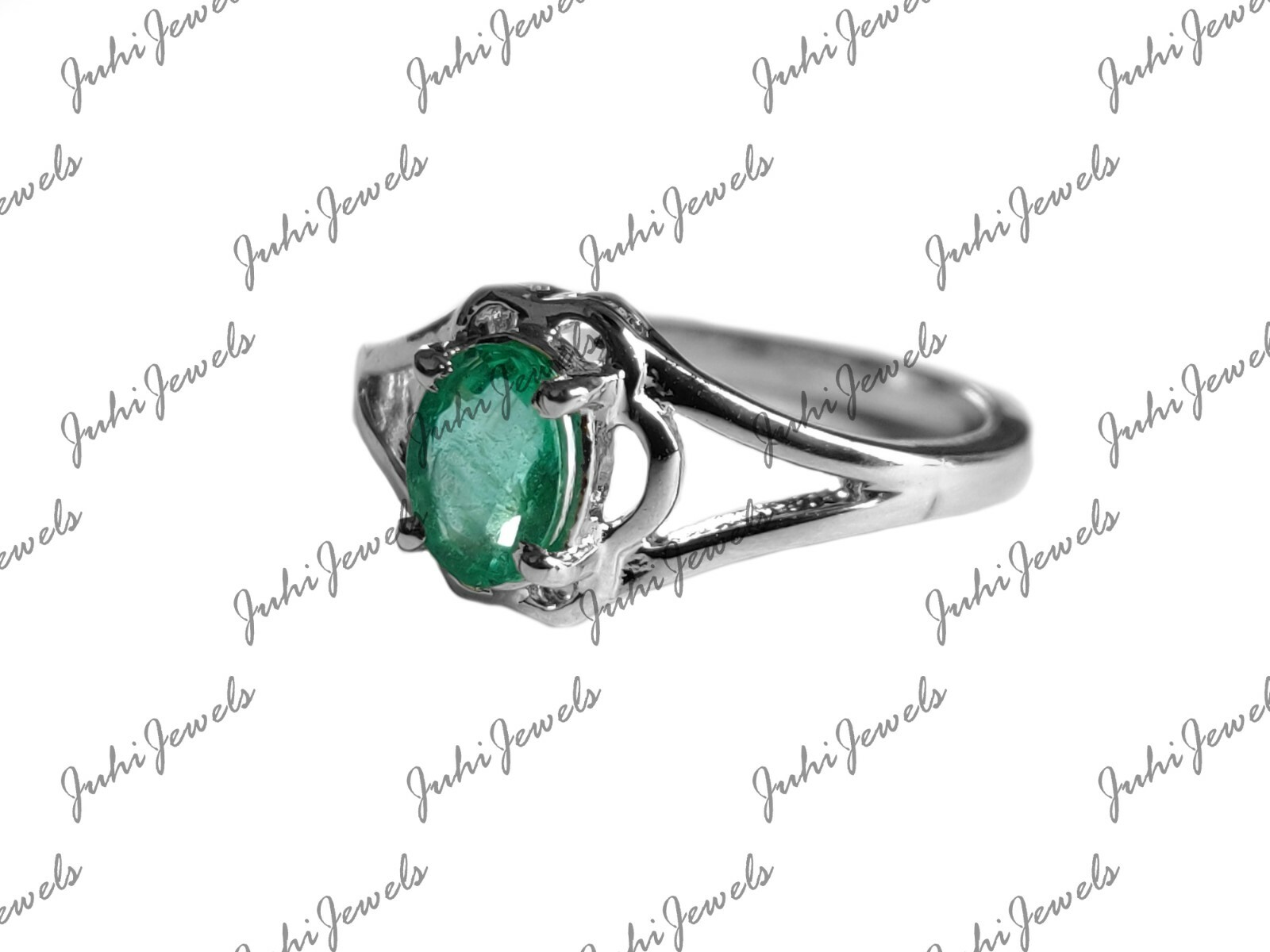 Natural Emerald Band 6x8 mm Oval emerald Birthstone Ring 925 Silver