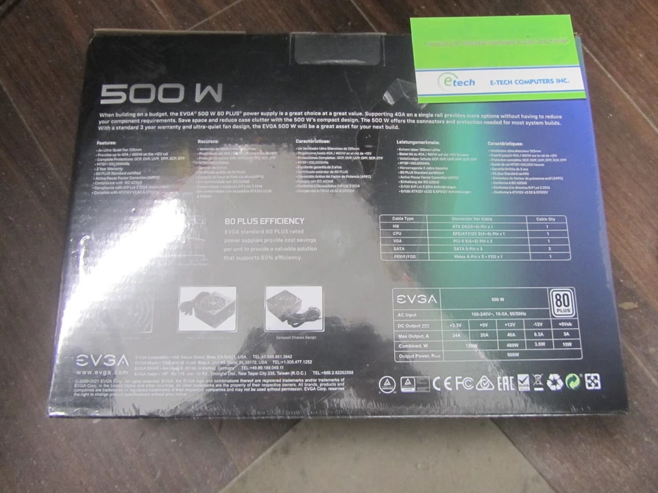 100-W1-0500-KR  - EVGA 500W, 80+ Standard Power Supply,  ATX Power Supply - Image 4 of 4