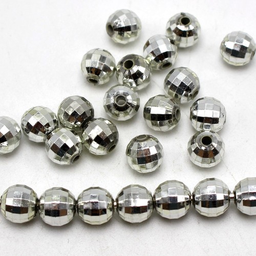 200pcs Silver Tone Faceted Round Plastic Spacer Beads 8mm Loose Beads Disco Ball - Picture 7 of 7