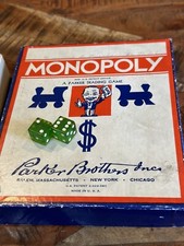 Vintage Monopoly Game Blue Box Single Patent Money Wood Pieces Green Dice 1943