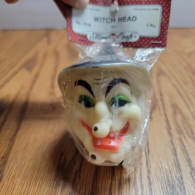 Witches Head & Hands Blue eyed Green Eyeshadow Halloween Vintage Fibre Craft 4 