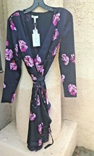 SALE JOIE NWT Miltona Dress Navy w/Floral Pattern Poly Wrap Dress Size S