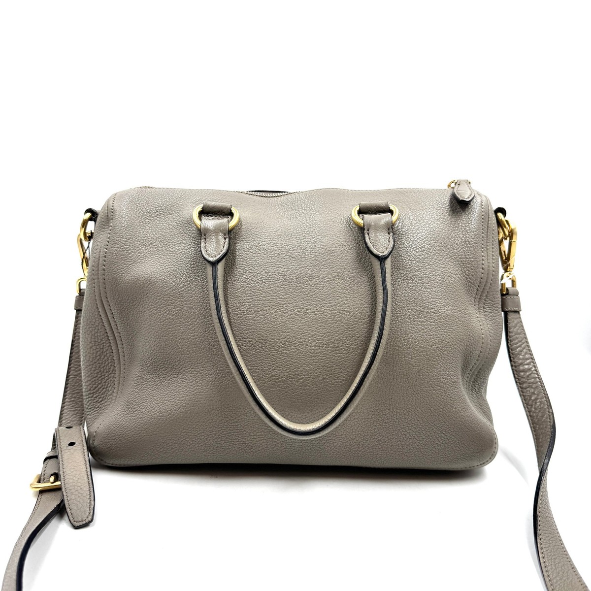 Pre-Owned Prada Vitello Daino Boston Bag in grey pebbled leather