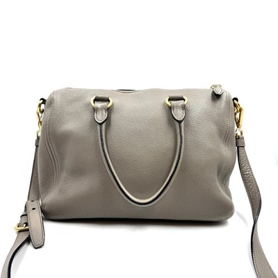 Pre-Owned Prada Vitello Daino Boston Bag in grey pebbled leather