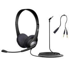 Cyber Acoustics AC-204 Stereo Headset 3.5mm with Y-Adapter for School Home Use