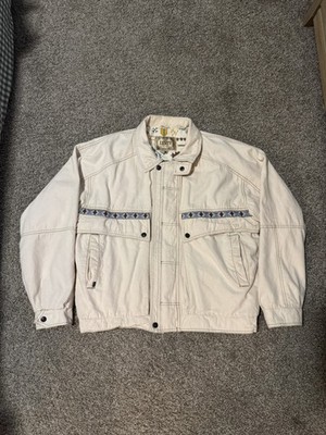 Vtg Levi's Authentic Western Wear Aztec Denim Jacket white mens L RARE