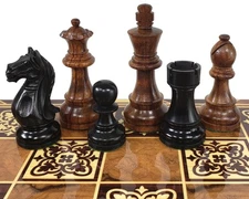 4 QUEENS ACACIA & BLACK Supreme 3 3/4 King Staunton Wood Chess Men Set -NO BOARD