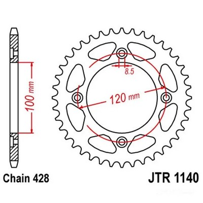 Kettenrad Teilung 428 Zähne 63 Stahl JTR1140.63, JTR1140.63