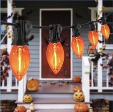 Halloween 25 ft Orange String Lights, Indoor/Outdoor Black Cord