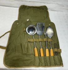 5 Vtg. EKCO BOY SCOUTS CHROME Camping Kitchen Utensils Spoon Ladle Fork Spatula