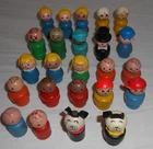 Vintage Fisher Price Little People Lot of 24 Wood 1970's