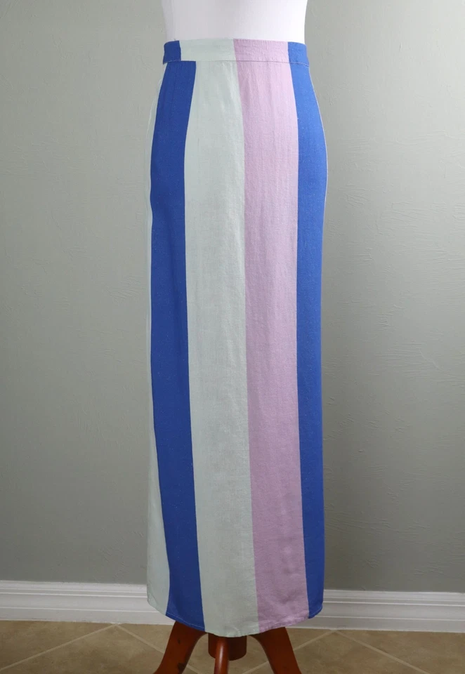 Maxi Falda ANTHROPOLOGIE NUEVA CON ETIQUETAS $78 Celandine Rayas Lino Breezy Talla Grande Foto 3 de 4