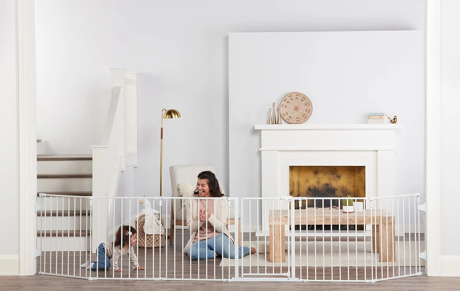 Regalo 144" Super Wide Baby Gate & Play Yard White 6 Panels Adjustable 28" Tall