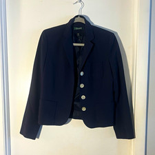 Lauren Ralph Lauren Women  s Navy Solid Wool Blend Lined Button Blazer Jacket 8