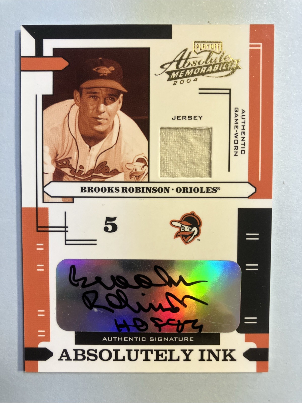 2004 ABSOLUTE MEMORABILIA BROOKS ROBINSON GAME USED/AUTO W/ HOF INSIGNIA #/100 view 3