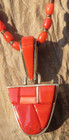 Na Na Ping Pendant Red Coral  M. Garcia Padlock Shape  1.75" Sterling  16.4g — photo 3