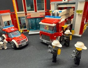 LEGO City Fire Station Complete w/6 MiniFigures Dog & Instructions Set #60110