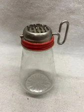 Vintage Glass Turnkey Nut Grinder Chopper with Red  / silver Metal Top