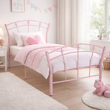 Single Bed Frame 3FT Sturdy Metal Platform Mattress Support Pink Steel Wood Base