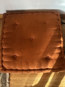 Amazing Burnt Orange Floor Cushion Tufted Microsuede Foam Sturdy 22.5” x...