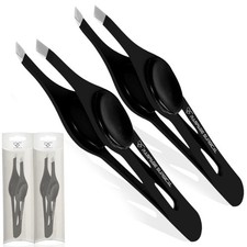 Professional Eyebrow Tweezers Slanted Tip Stainless Steel 2,3xPcs Black black