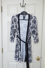 Laura Ashley Floral Black  White Robe With Waist Tie Small Cottage Core
