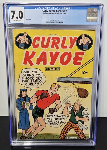 💥 CGC 7.0 CURLY KAYOE #2 United Features 1946 BOXING cover