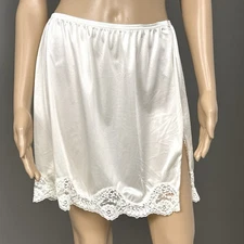 Vintage Adonna Half Slip Plus Size 1X White Short Mini Lace Slit Nylon USA #2