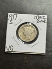 1917 S Mercury Silver Dime VG Very Good Better Date U.S. 10c Coin (Raw19177)