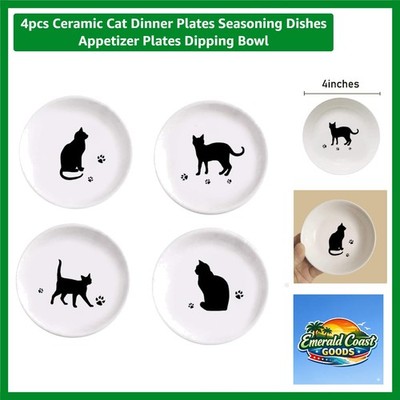 Chic 4pcs Cat-Themed Ceramic Plates   Microwave Safe for Stylish Entertaining