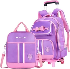 Rolling Backpack for Girls Cute Trolley Bags Primary School Bookbags with Wheels