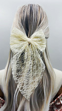 Ivory Lace Bow Hair Clip Barrette Floral Flower Pattern Wedding Formal Accessory