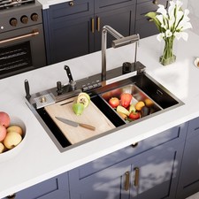Smart Waterfall Kitchen Sink 30 Inch, Drop In Single Bowl Workstation Kitchen...