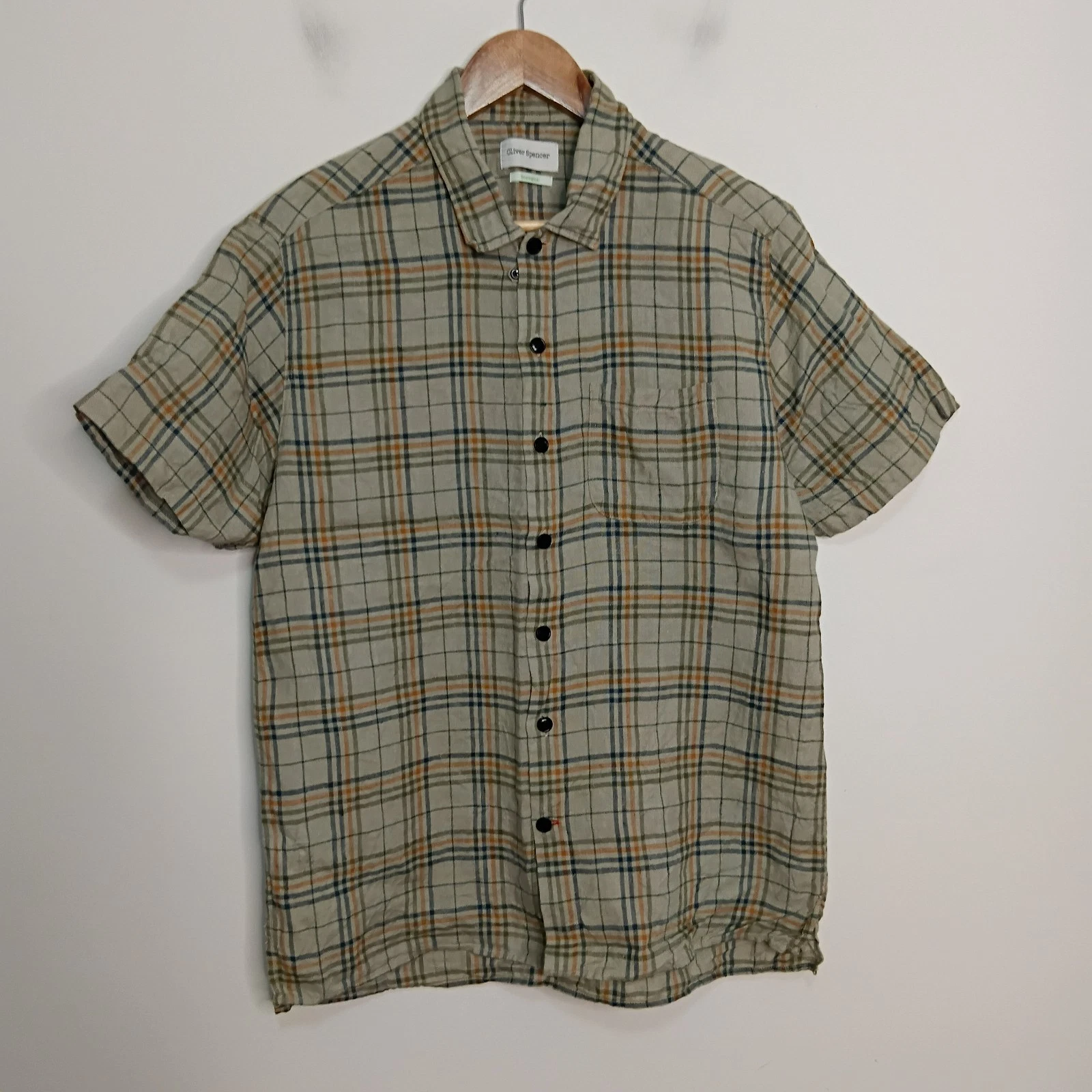 Oliver Spencer Ecological Shirt Mens Size 15.5 Beige Plaid Check 100% Linen
Opens in a new window or