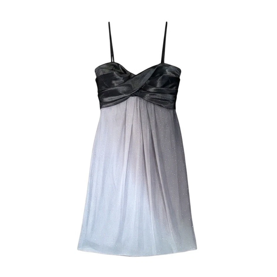 Xscape Joanna Chen Black Silver Ombre Glitter Tulle Empire Waist Mini Dress 14 - image 2 of 4