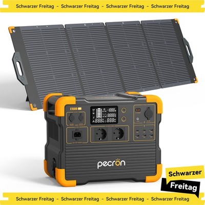 PECRON Tragbare Stromversorgungen 2200W LiFePO4 Powerstation mit 200W Solarpanel