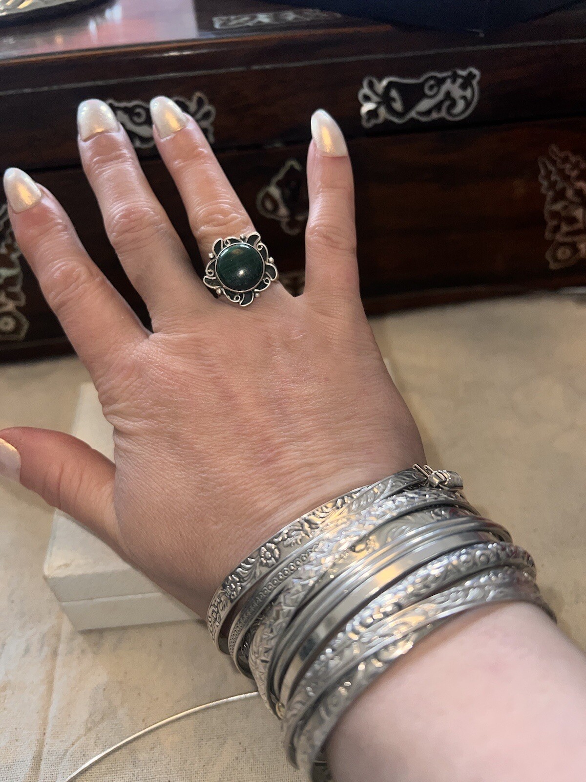 Unusual Solid Silver Adjustable Ring With Natural… - image 8