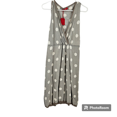 Altea Dress Gray White Silk Blend Polka Dots Sleeveless Faux Wrap Mini NWT Sz XL
